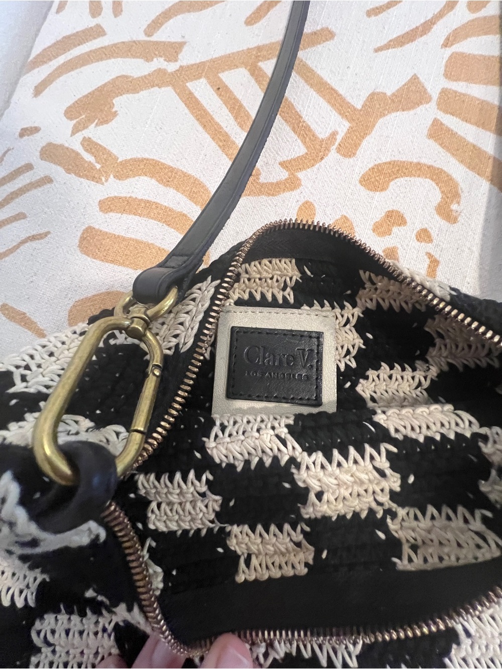 Clare V Fold Over Clutch in Crochet Checker // Black and Cream - Picture 4 of 5